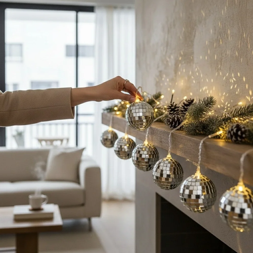 Seasonal Specialties Disco Ball String Lights Silver NWT LED